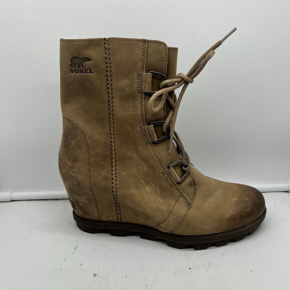 Sorel Boots Womens 10 NL3018-240 Joan of Arctic Wedge II Brown Leather Lace - Picture 1 of 9